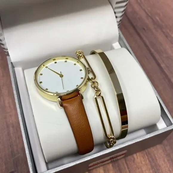 INC GOLD AND BROWN WATCH WITH BRACELETS COMBO W05 - Picture 3 of 4